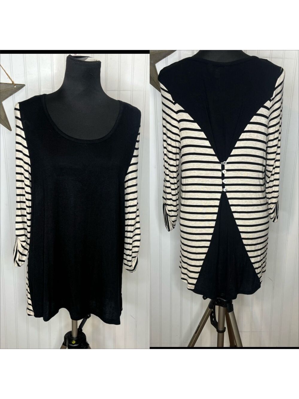 Charming Charlie Black and White Striped Tunic
